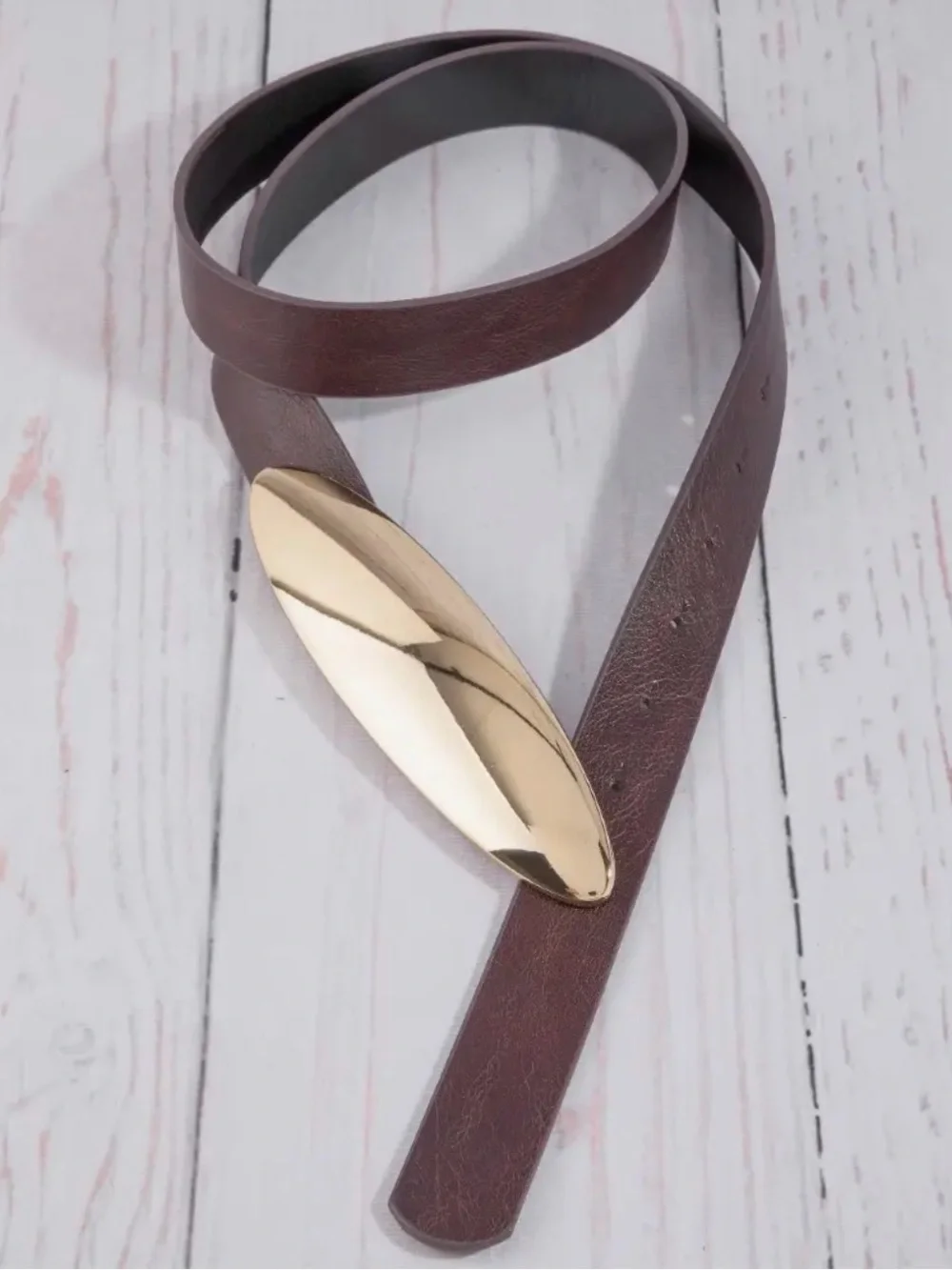 Brown Vegan Leather Oval Buckle Belt